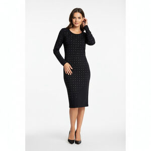 Catherine Melandrino midi black dress with golden studs Party coctail brunch M